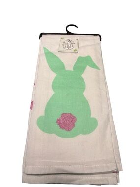 Three Girls and a Wish Funny Easter Bunny Hip Hop Hooray Dish Towel Set 2 NWT